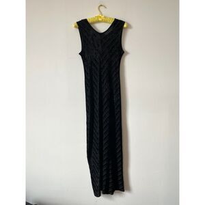 Sonia Rykiel Black Velvet Striped Stretch Tank Midi Dress Low Back Bias Cut S